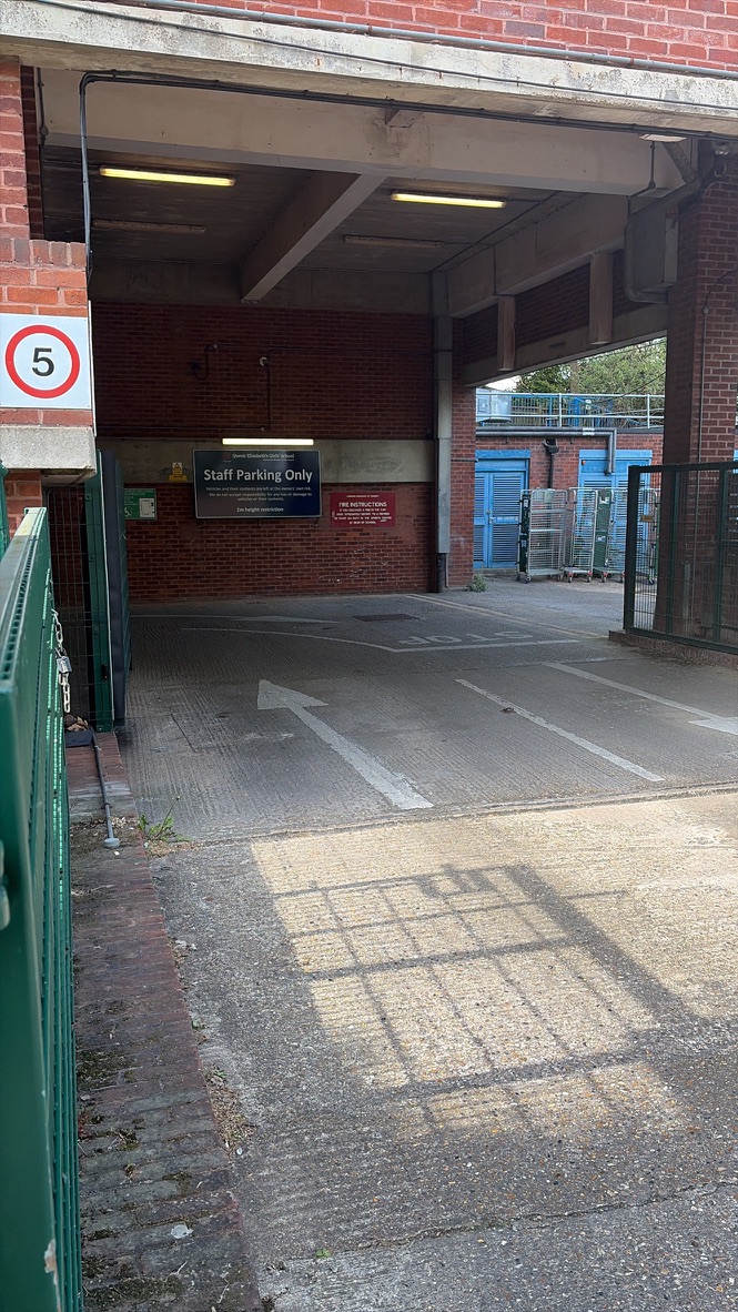 Entrance to the car park at Queen Elizabeth's Girls' School